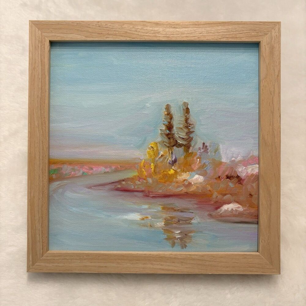 Original Landscape Oil Painting Signed On Back Framed 8x8